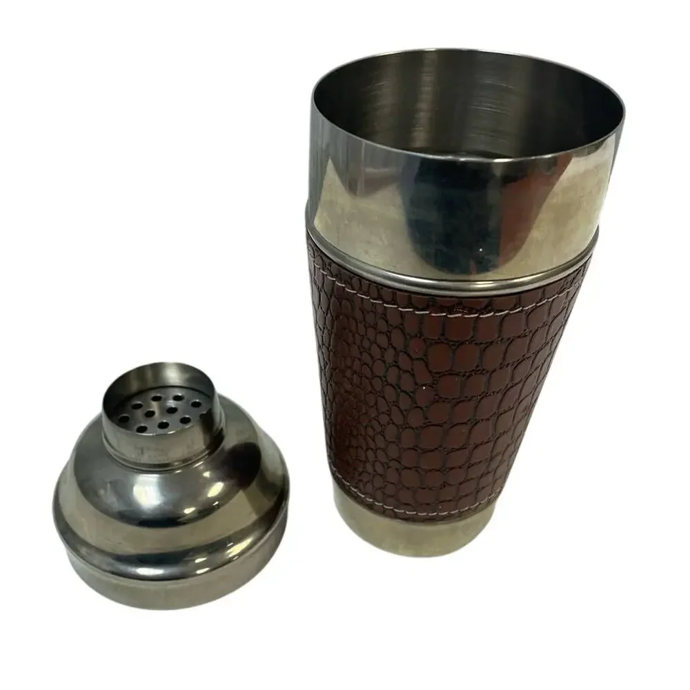 Stainless Steel Faux Croc Leather Wrapped Cocktail Shaker w No Lid
